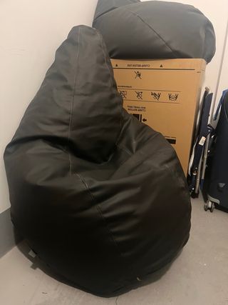Puff Maxi Grande Negro Cuero Sintético