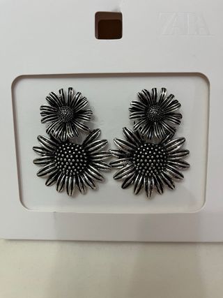 Pendientes Doble Flor Zara Plata