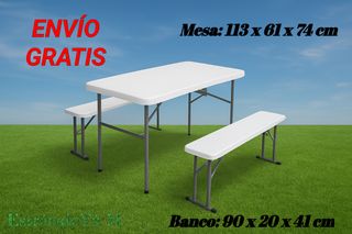 Mesa y 2 Bancos Portátiles Plegables