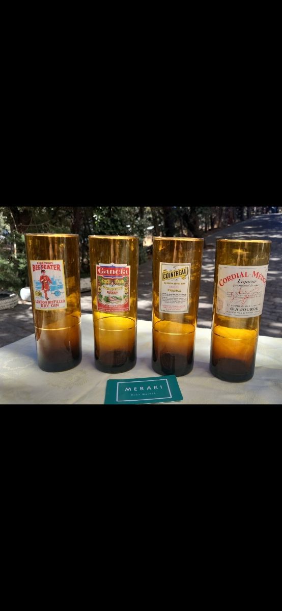 Vasos de Vidrio Ambar con Etiquetas Vintage