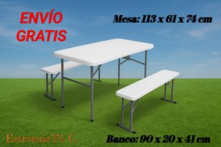 Mesa y 2 Bancos Portátiles Plegables