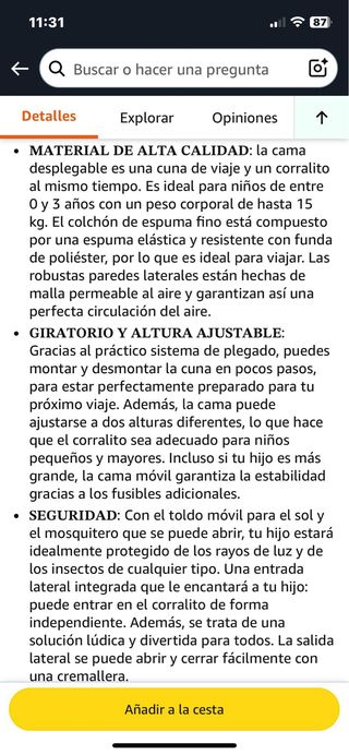 Cuna de bebé Kidiz con móvil