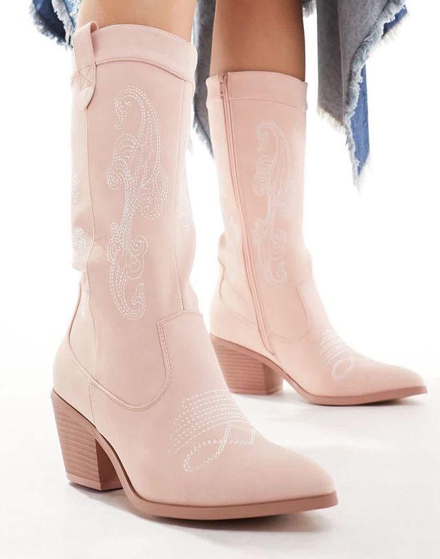 Botas de ante rosa tacón #38