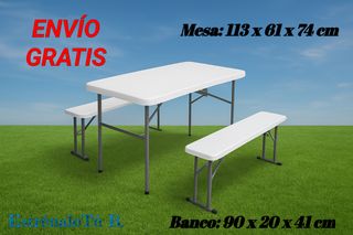 Mesa y 2 Bancos Portátiles Plegables