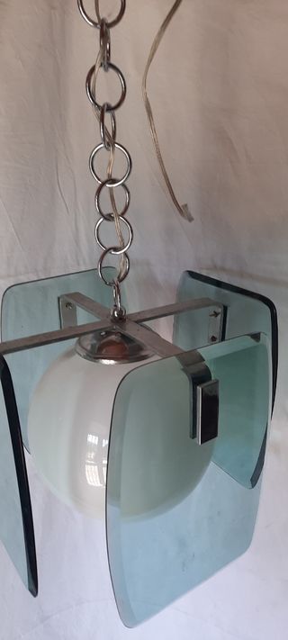 Lampadario Vetro Azzurro e Metallo