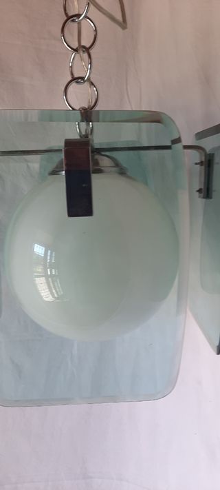Lampadario Vetro Azzurro e Metallo