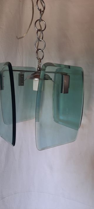 Lampadario Vetro Azzurro e Metallo