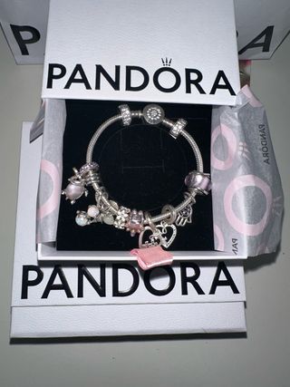 Pulsera Pandora Plata y Rosa.