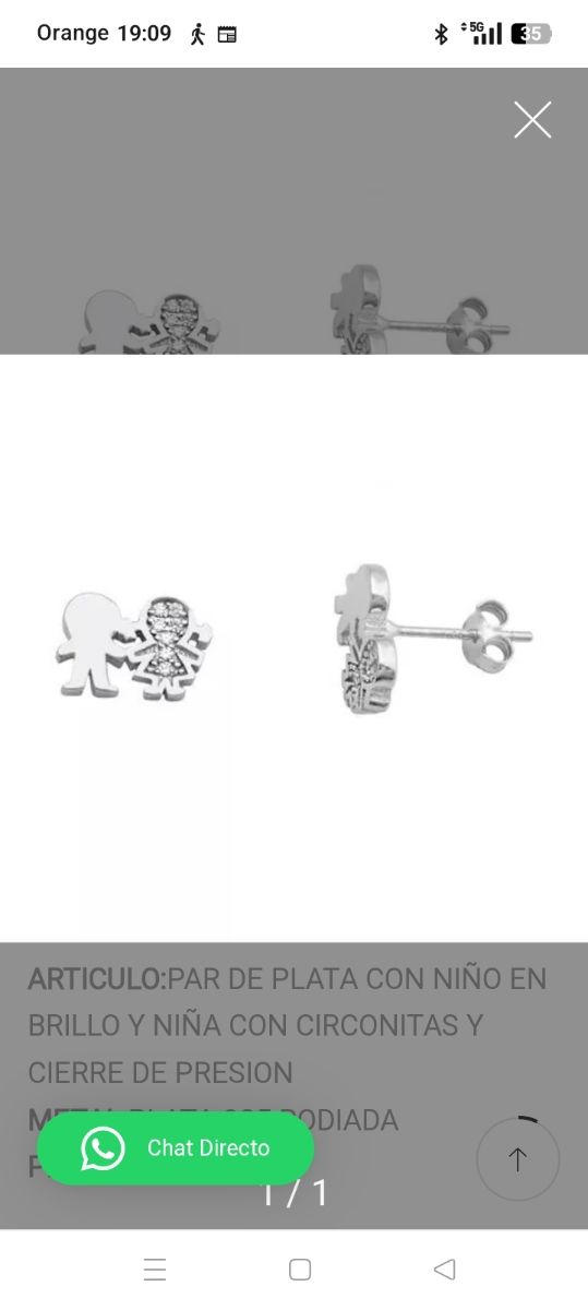 Pendientes plata de ley y circonitas niño y niña.