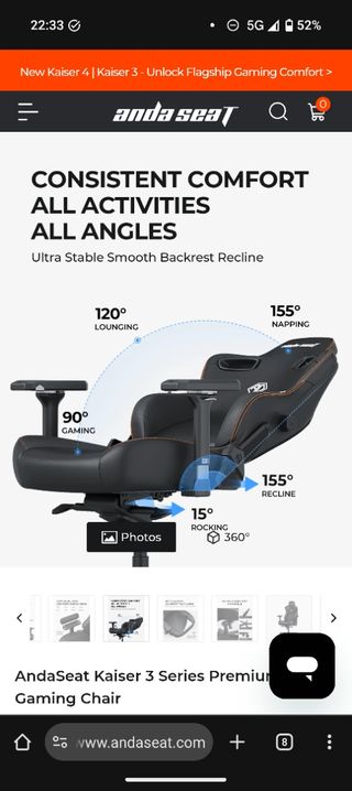 Anda Seat Kaiser 3 Silla Gaming Tela Gris