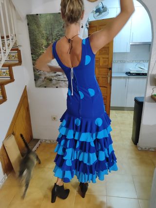 Traje Flamenca Gitana Azul Lunares