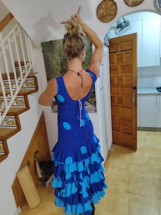 Traje Flamenca Gitana Azul Lunares
