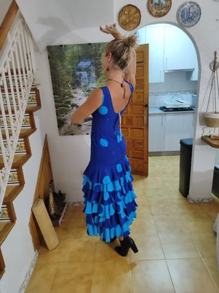 Traje Flamenca Gitana Azul Lunares