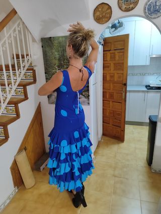 Traje Flamenca Gitana Azul Lunares