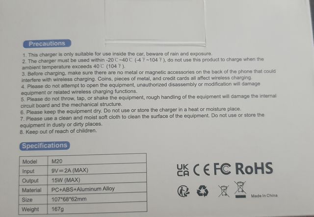 Soporte Cargador Inalámbrico Coche  CARGA RAPIDA