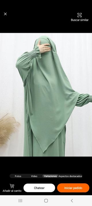 Abaya Beige y gri con Hijab Doble Capa