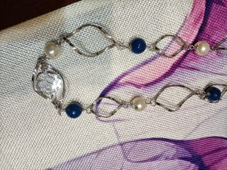 Collana Argento con Perle e Pietre Blu e bianche