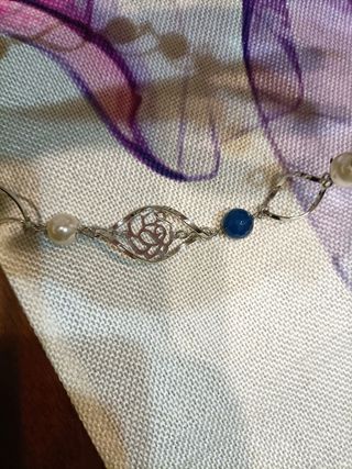 Collana Argento con Perle e Pietre Blu e bianche