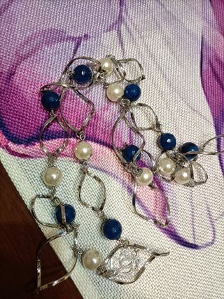 Collana Argento con Perle e Pietre Blu e bianche