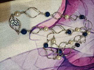 Collana Argento con Perle e Pietre Blu e bianche