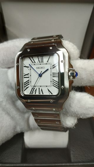 Reloj Seiko Mod Santos Dumont Blanco y Azul Marino