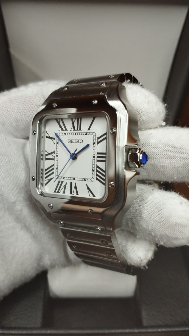 Reloj Seiko Mod Santos Dumont Blanco y Azul Marino