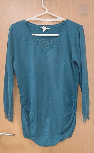 Jersey premamá verde azulado con encaje