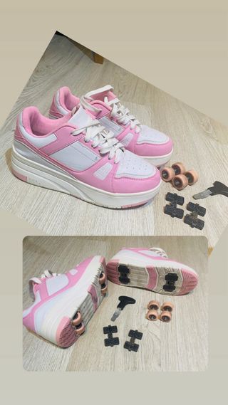 Tenis Patines Rosas y Blancos