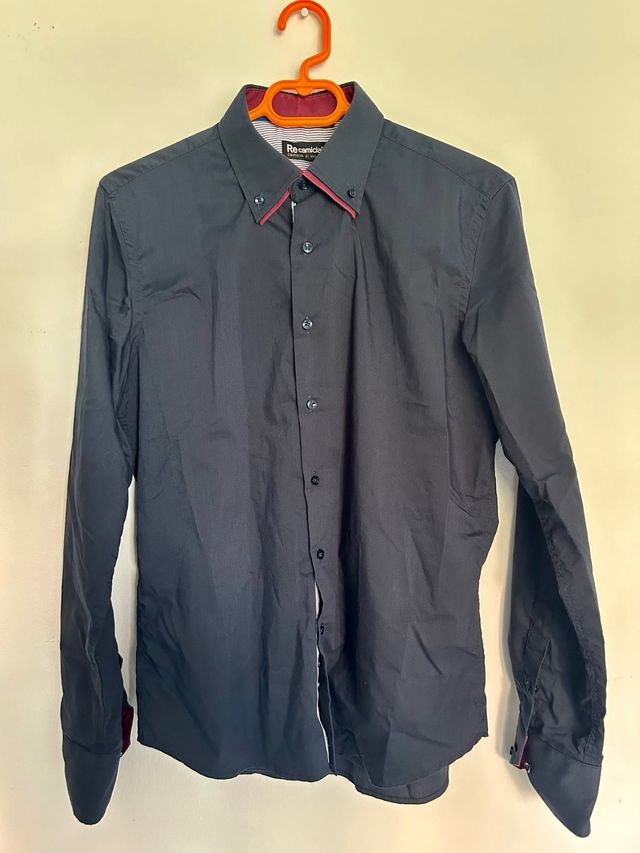 Camisa Vestir Recamicia Azul Marino y Rojo