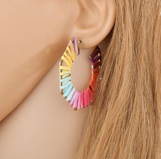 Pendientes Aro Multicolor Hilo Dorado