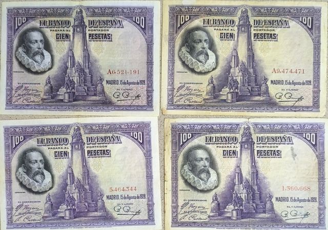4 Billetes 100 Pesetas 1928 España