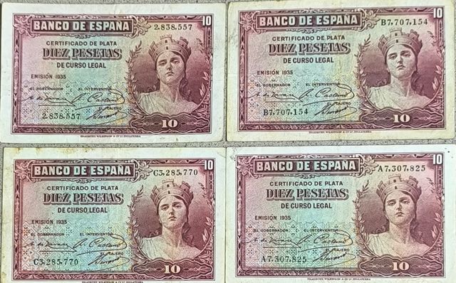 4 Billetes 10 Pesetas Banco de España 1935