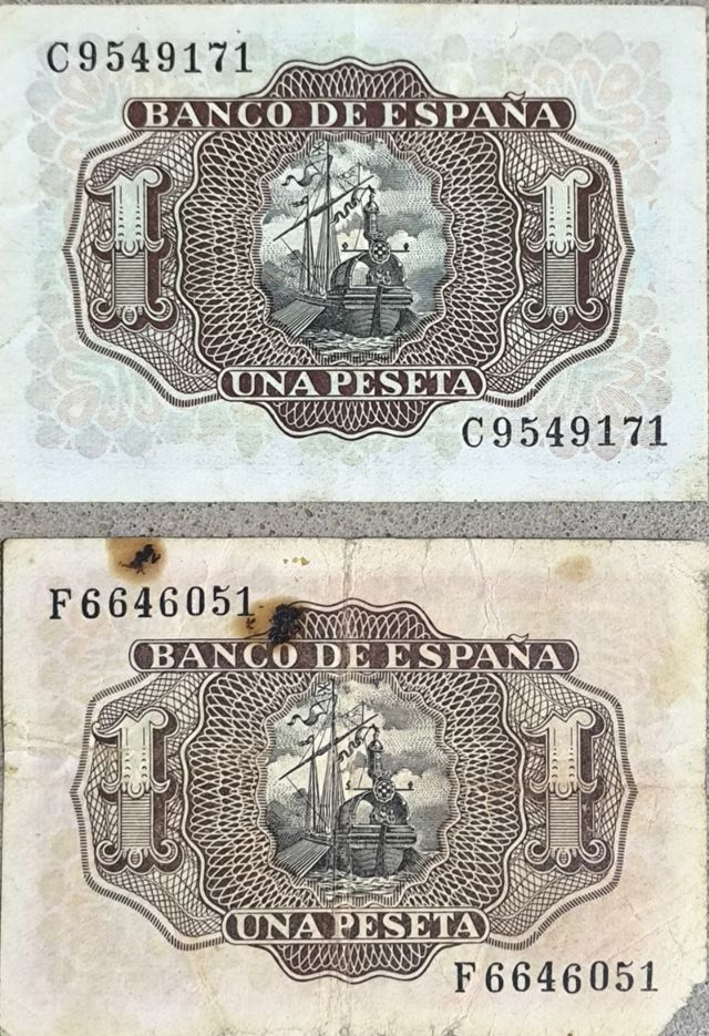2 Billetes 1 Peseta Banco de España 1953