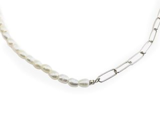 collar plata 925mm con piedra con perla 22cm
