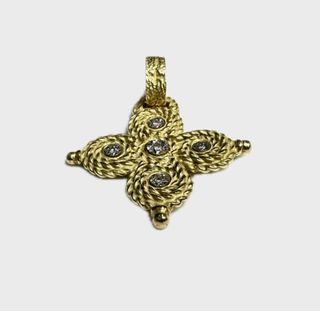 **Colgante tipo cruz de oro amarillo 18K diamantes