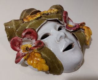Máscara cerámica de Mayólica Baco 1960 italiana