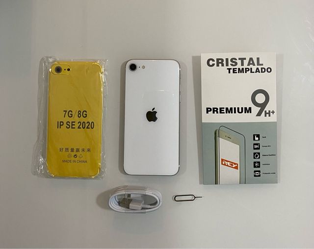 iPhone SE (2020) Blanco + Funda + Cristal + Cable