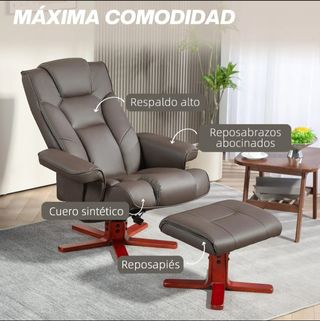 Sillón reclinable de piel con reposapiés