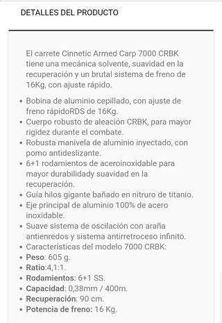 2 Carretes carpfishing Cinnetic Armed Carp 7000 CR