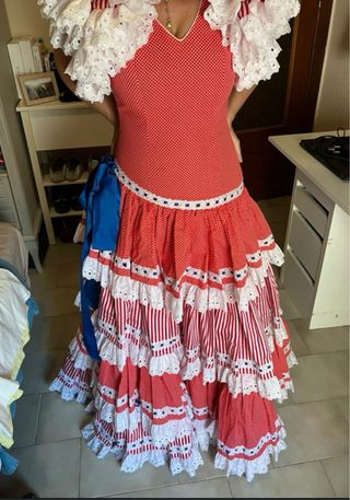 Traje Gitana Años 90 Lunares Rojo/Blanco Talla 38