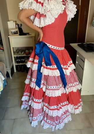 Traje Gitana Años 90 Lunares Rojo/Blanco Talla 38
