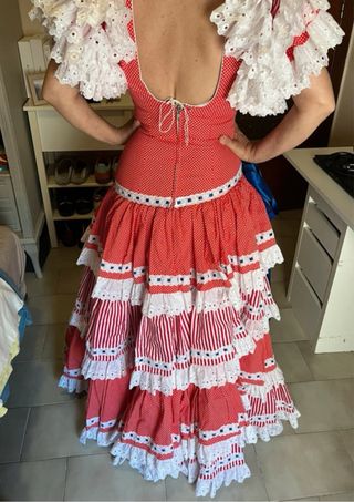 Traje Gitana Años 90 Lunares Rojo/Blanco Talla 38