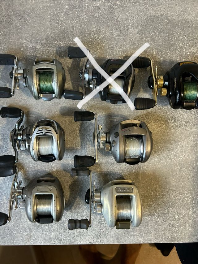 Lote 6 carretes pesca bass 200€