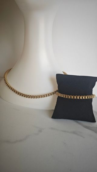 Conjunto Cadena y Pulsera Acero Dorado