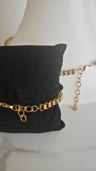 Conjunto Cadena y Pulsera Acero Dorado