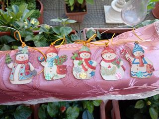 5 sagome pupazzi neve legno glitterati