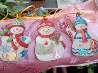 5 sagome pupazzi neve legno glitterati