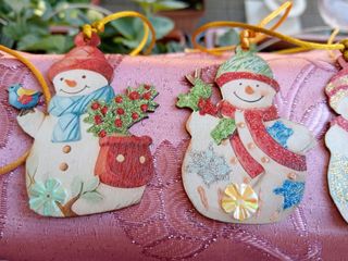 5 sagome pupazzi neve legno glitterati