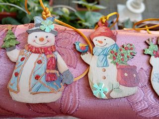 5 sagome pupazzi neve legno glitterati