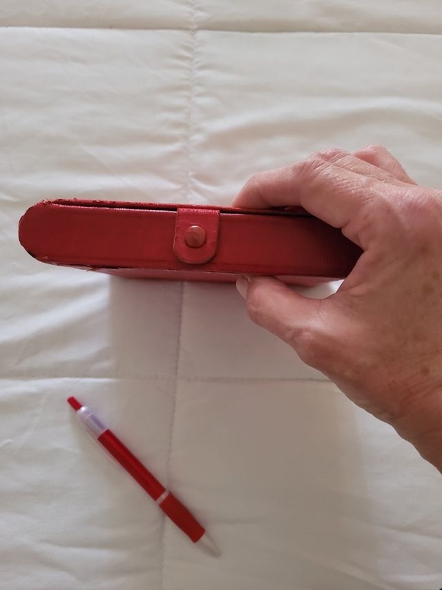 Caja de pañuelos de piel roja y dorada